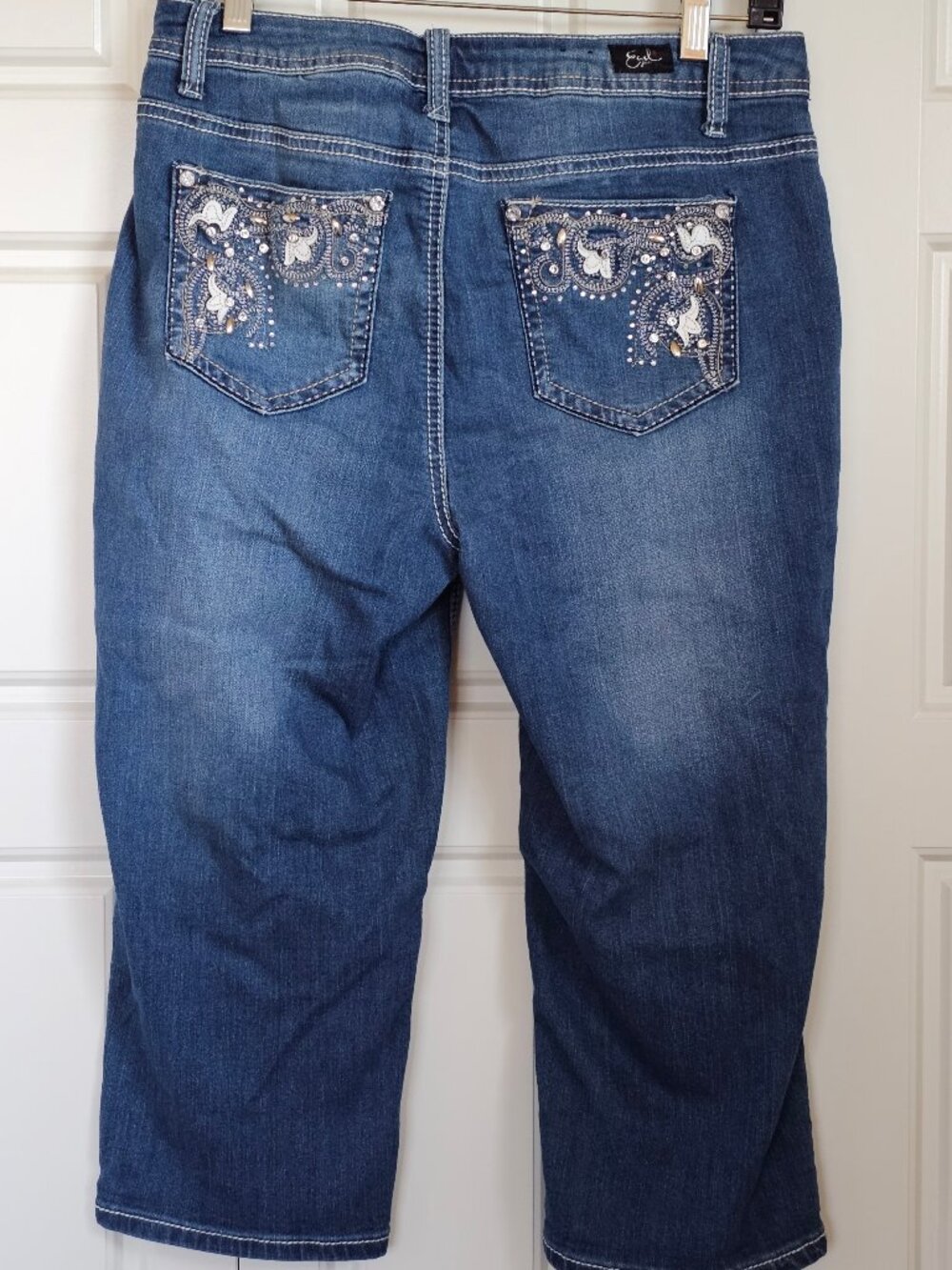 Capri Embellished Jeans Rhinestone Paisley Bling Stretch Earl Jean Women's 8 - Picture 3 of 14